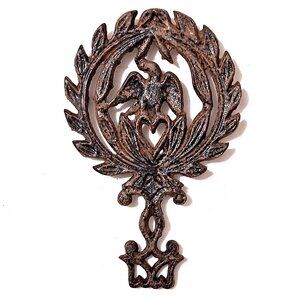 Vintage Cast Iron Eagle & Heart Trivet – Black • Olive Branch / Laurel Wreath